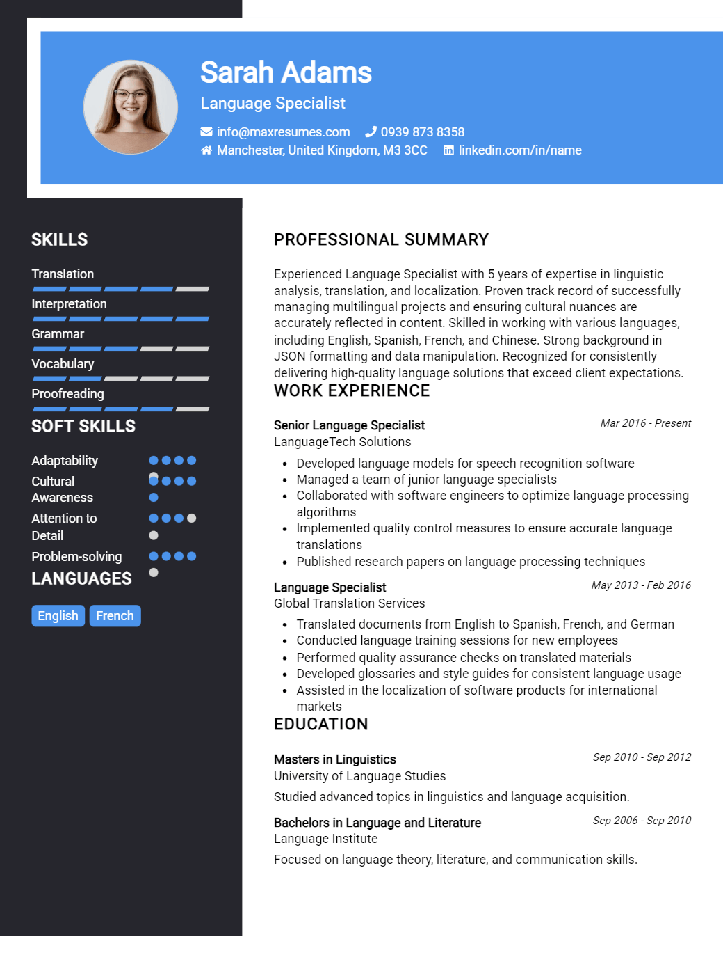 language-specialist-resume-sample