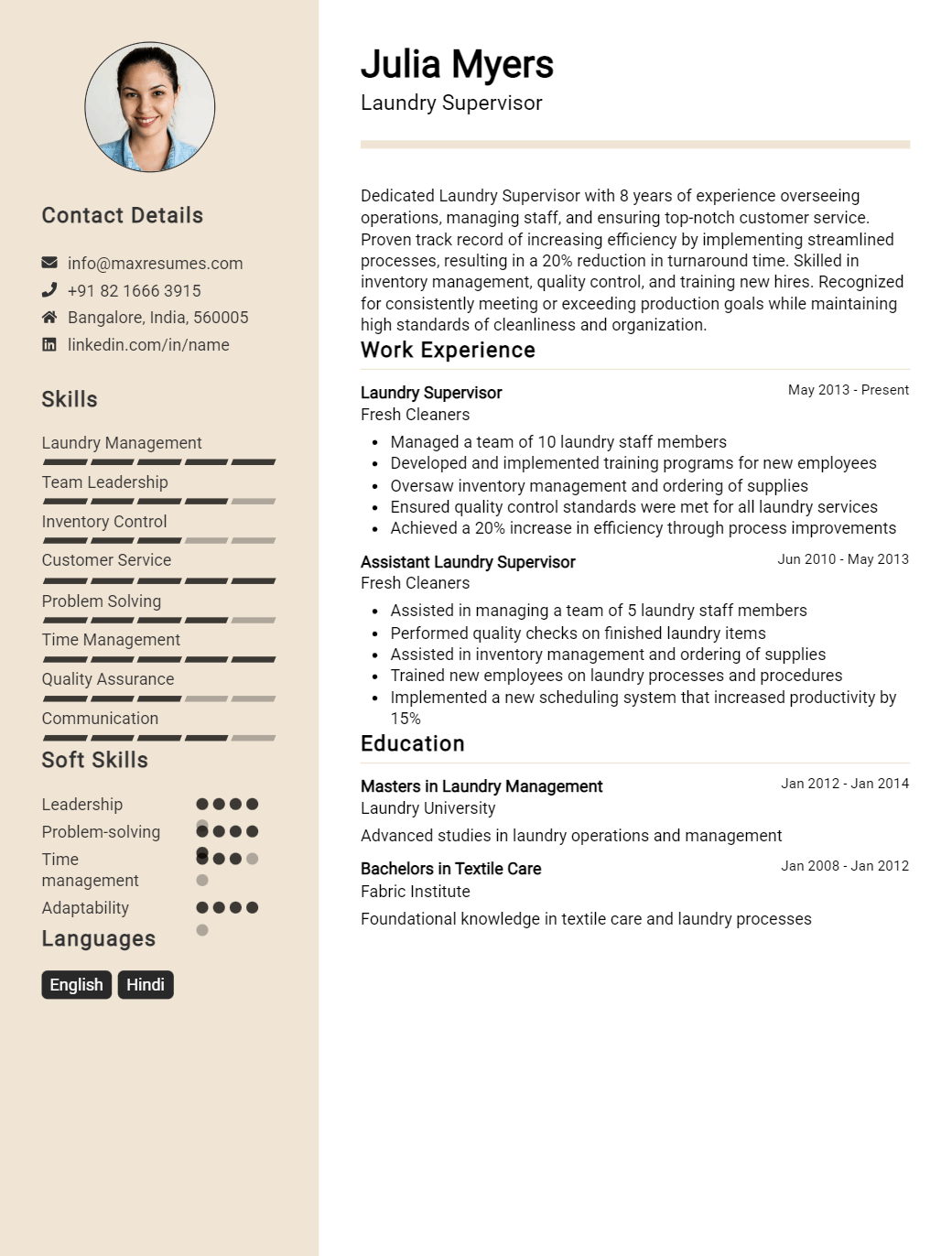 laundry-supervisor-resume-sample