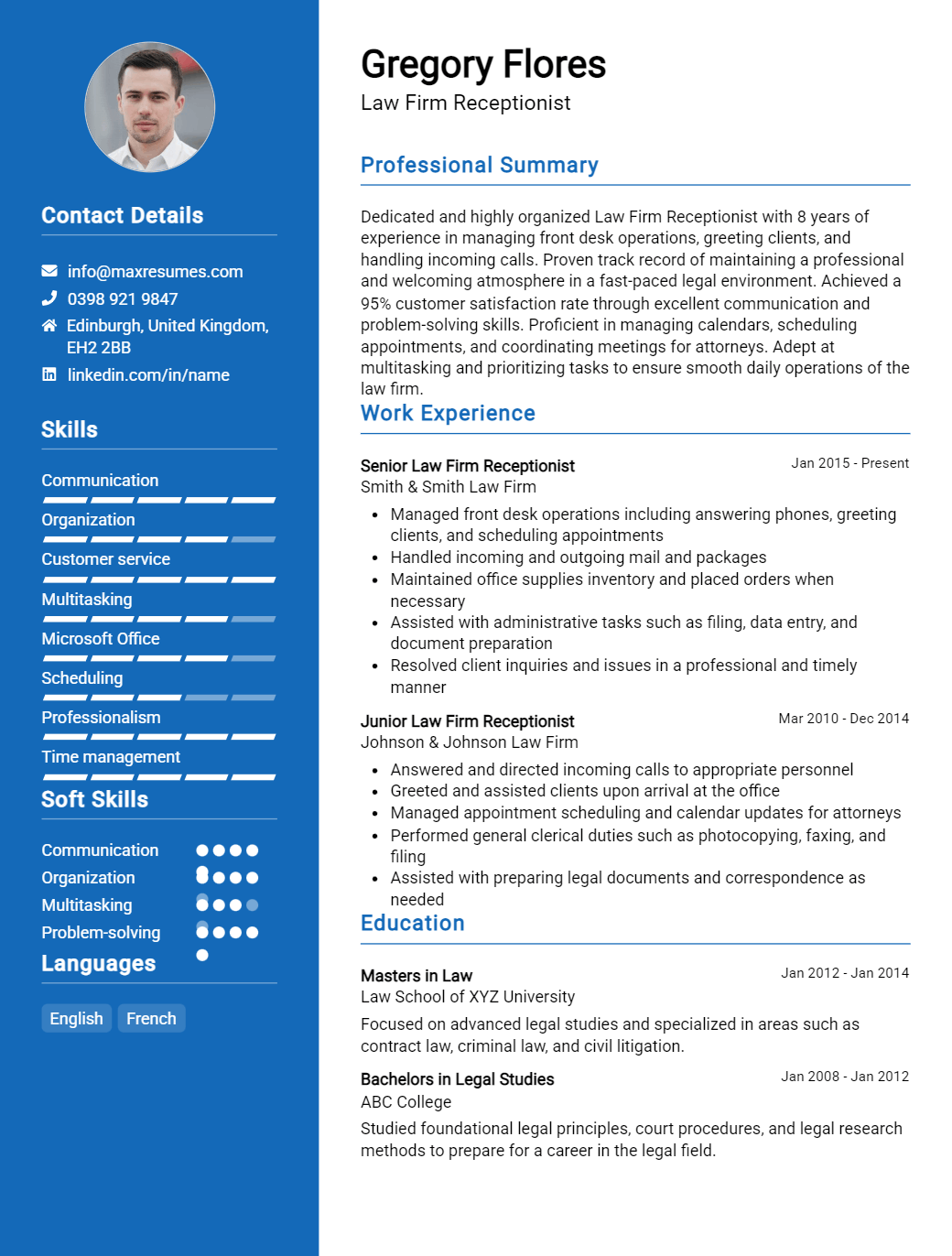 firm-receptionist-resume-sample