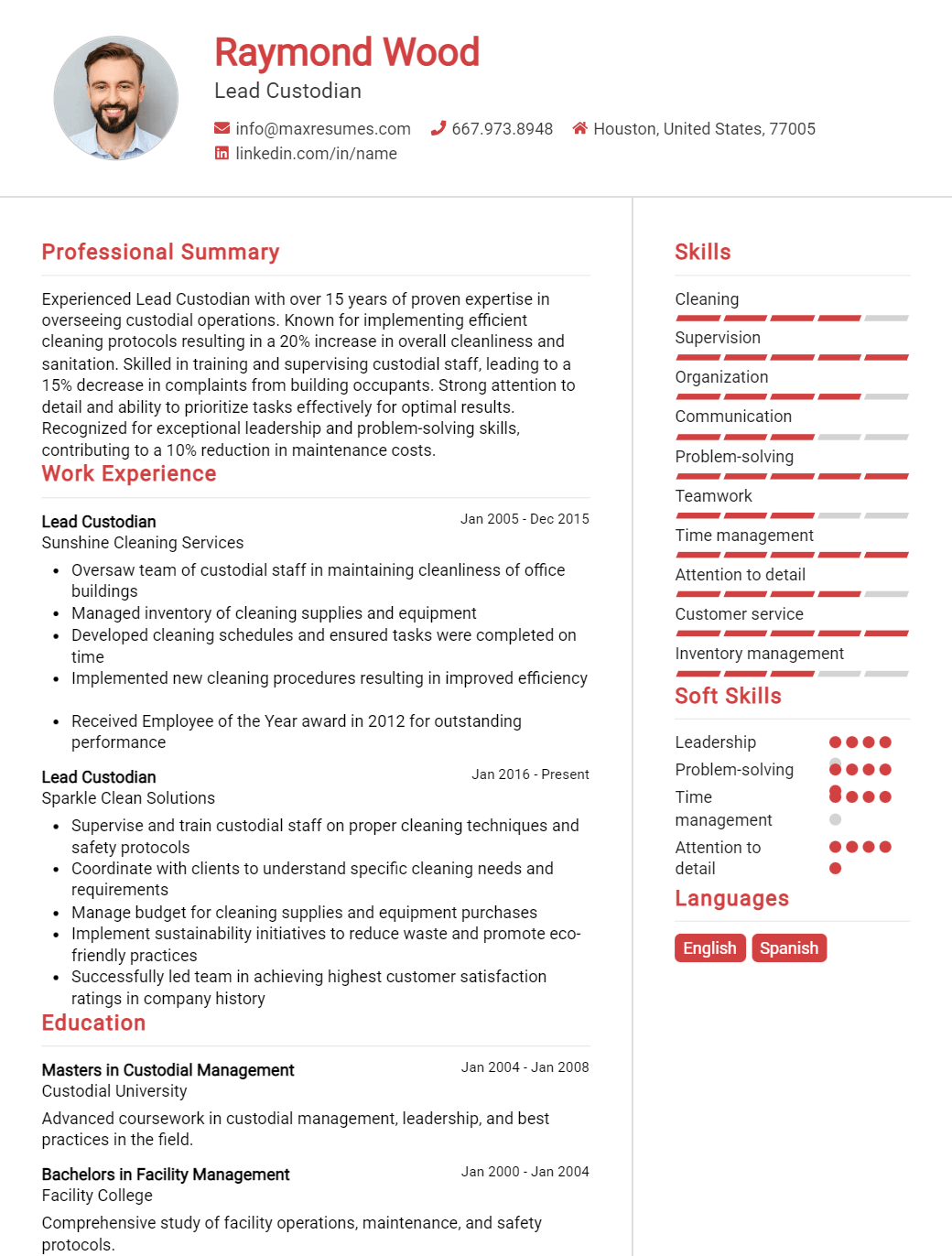 lead-custodian-resume-sample