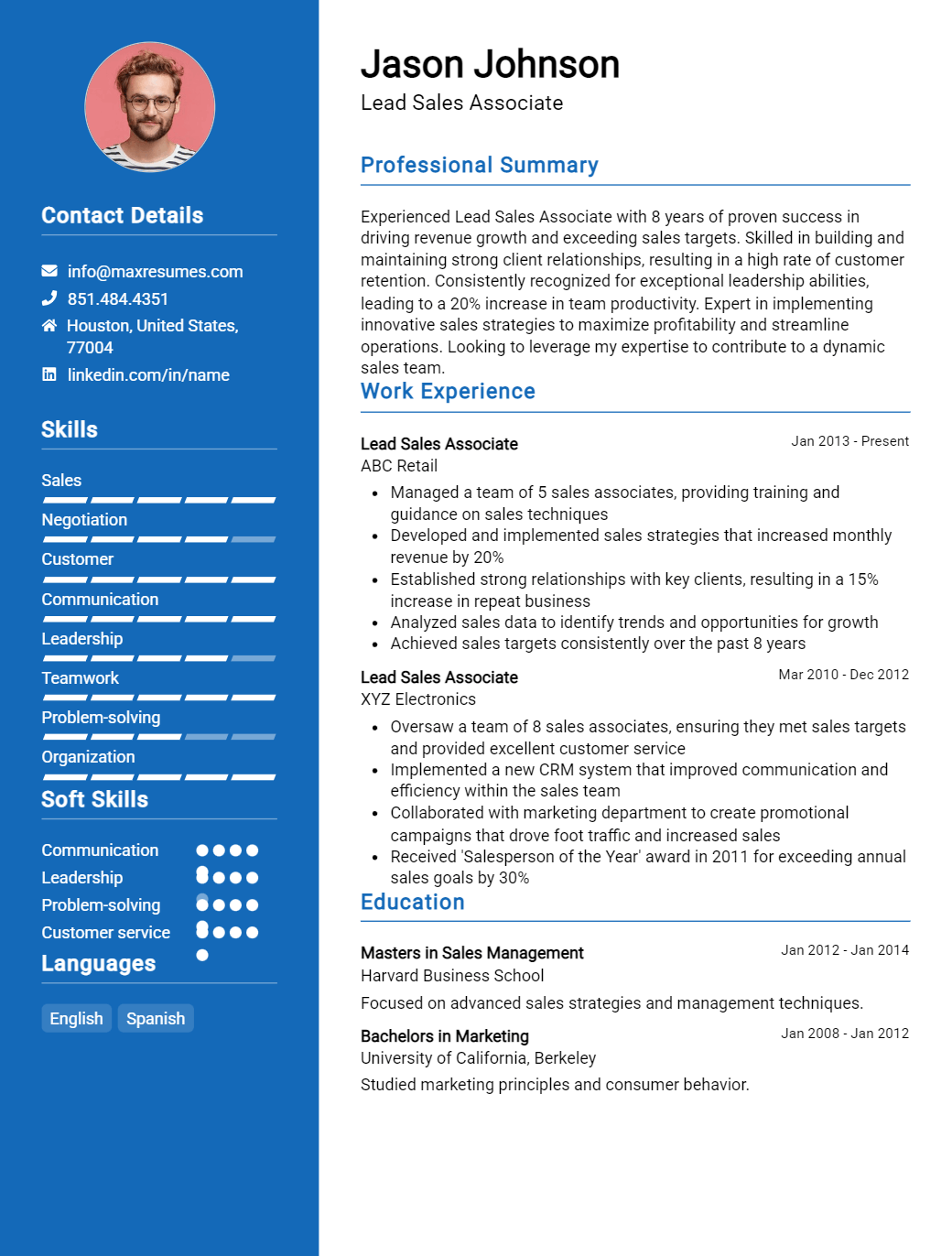 lead-sales-associate-resume-sample