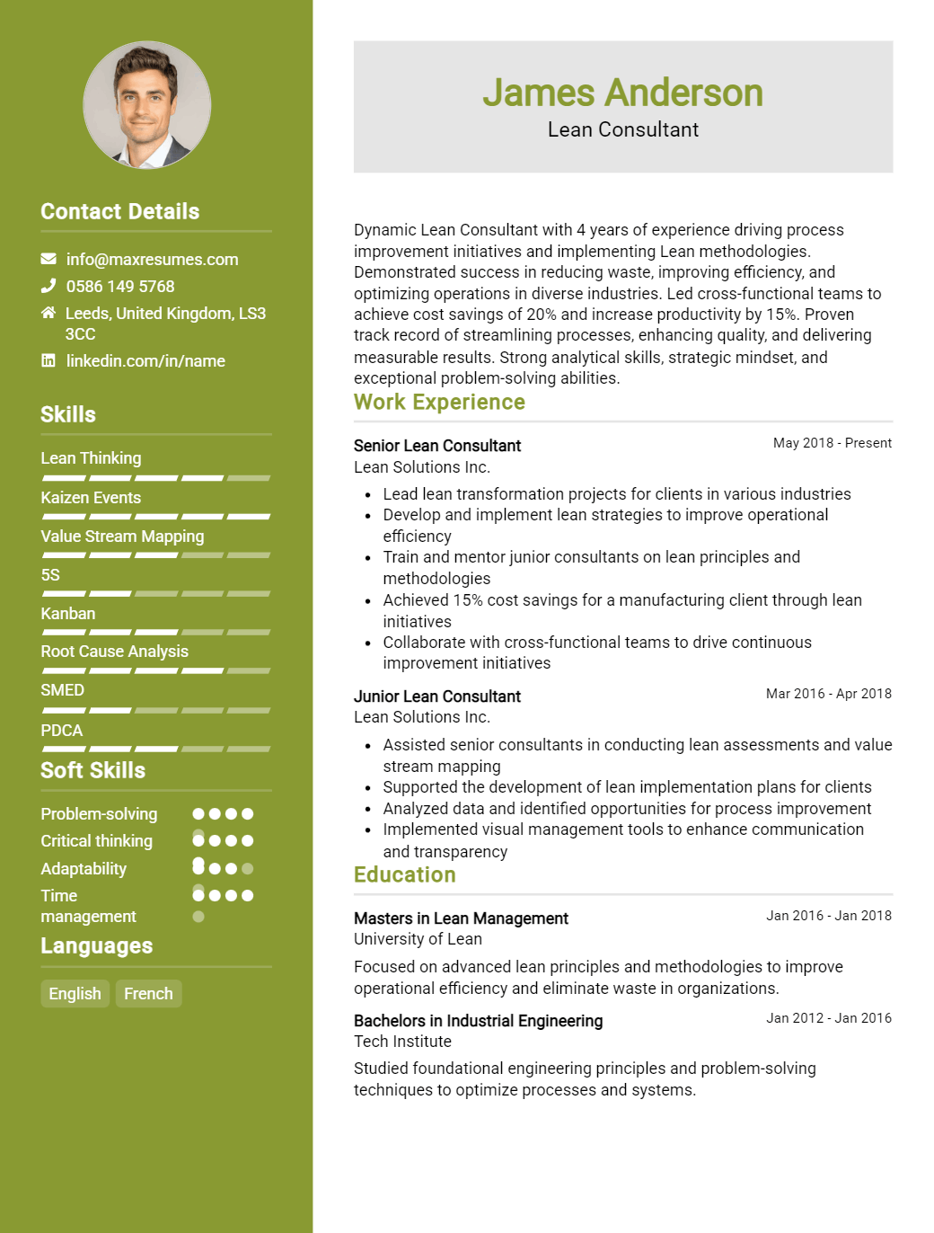 lean-consultant-resume-sample