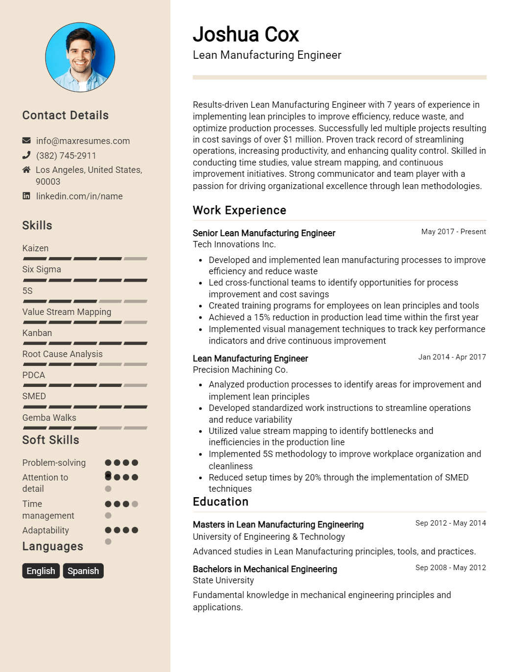 lean-manufacturing-engineer-resume-sample