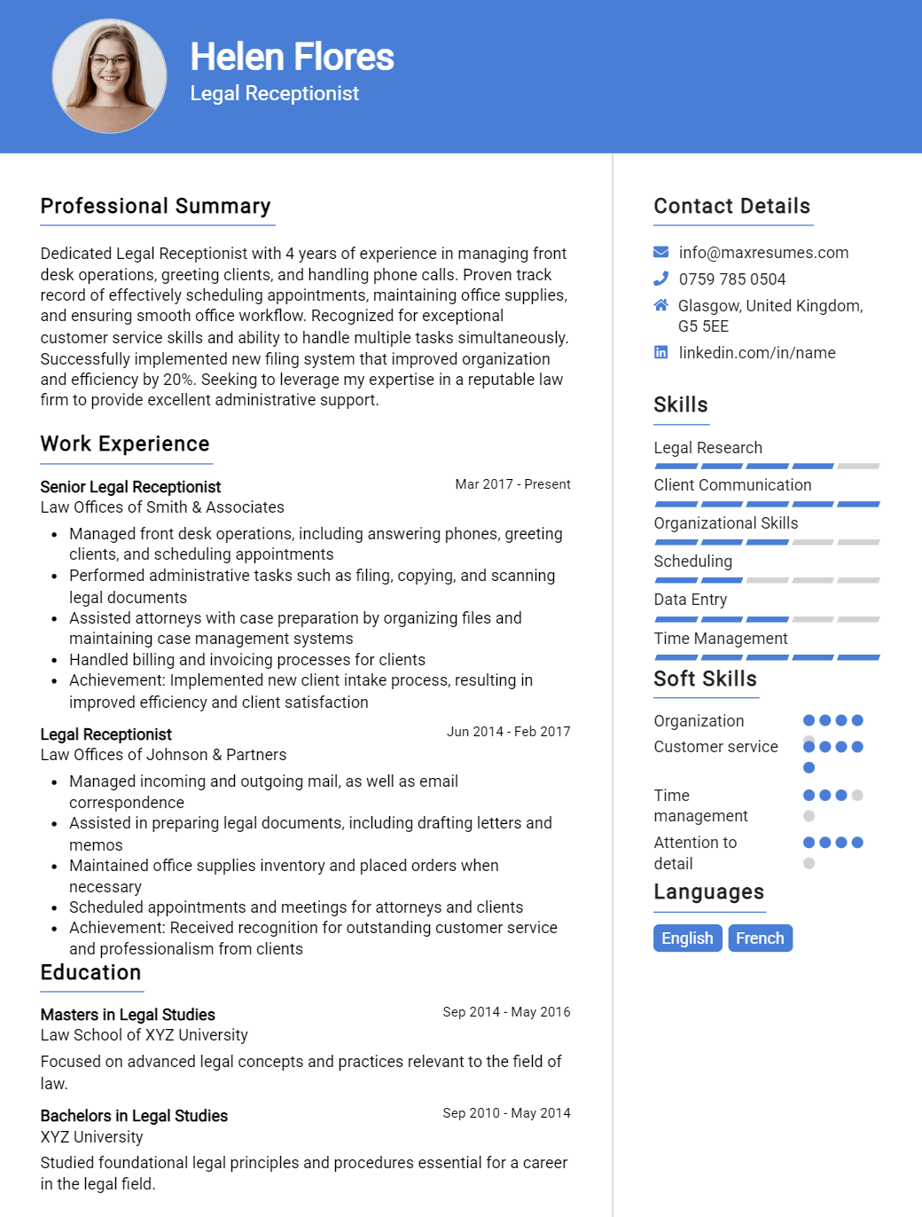 legal-receptionist-resume-sample