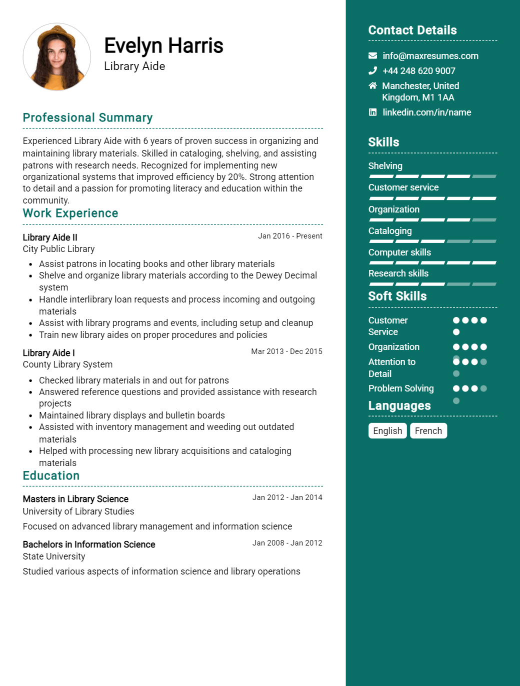 library-aide-resume-sample