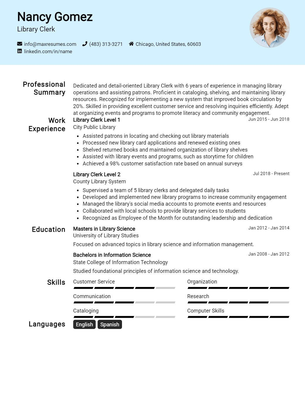 library-clerk-resume-sample