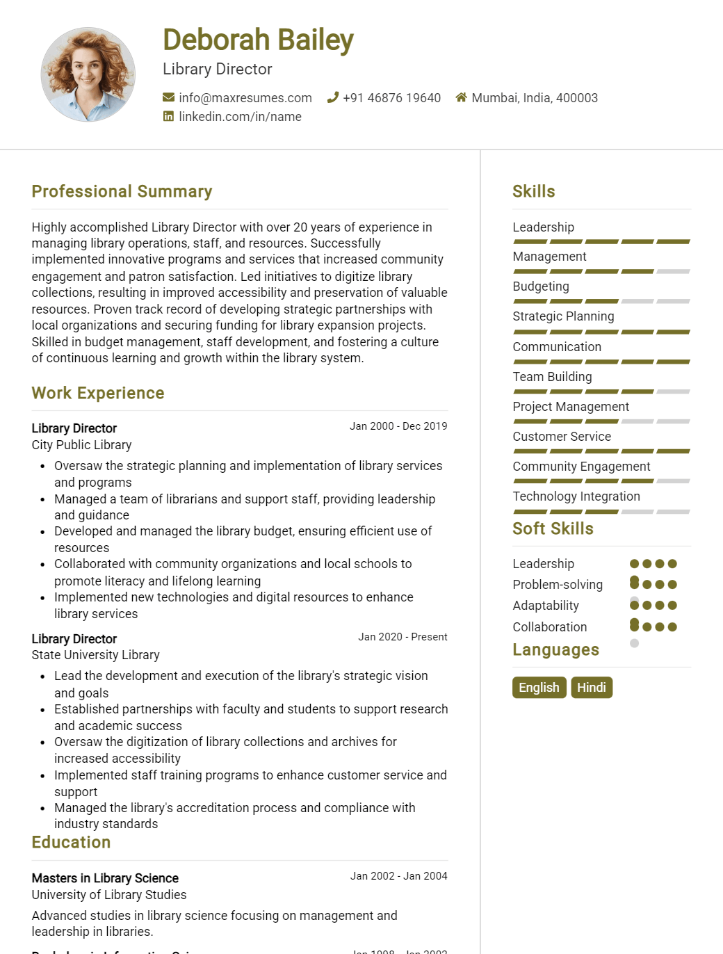 library-director-resume-sample