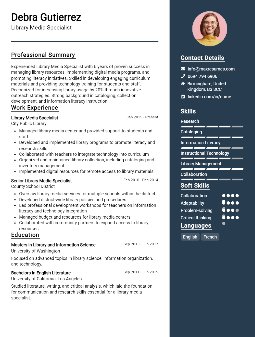 library-media-specialist-resume-sample