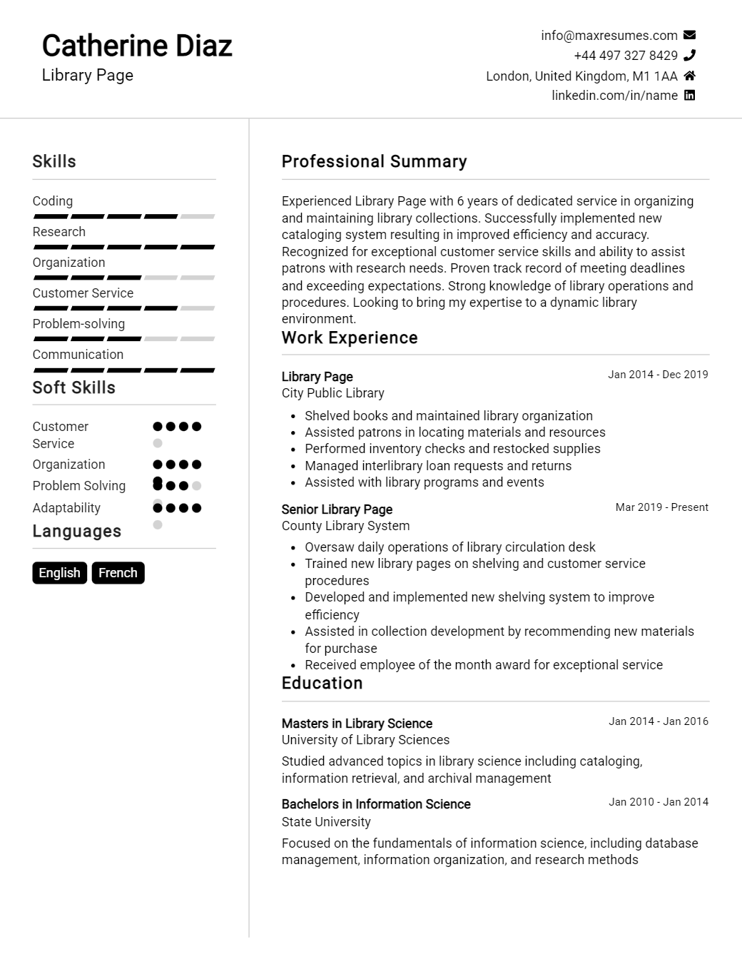 library-page-resume-sample