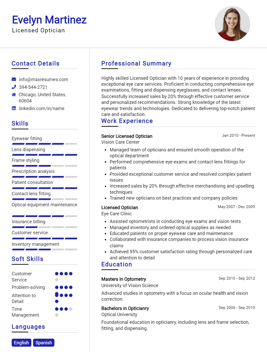 licensed-optician-resume-sample