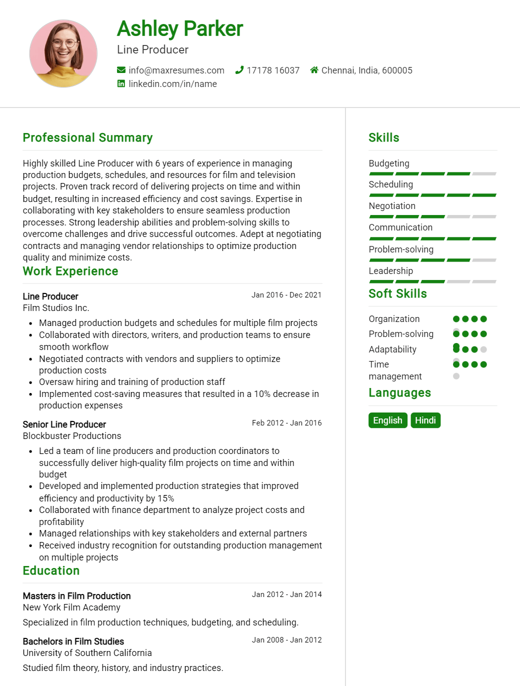 line-producer-resume-sample