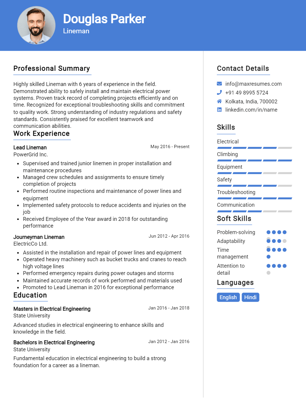 lineman-resume-sample