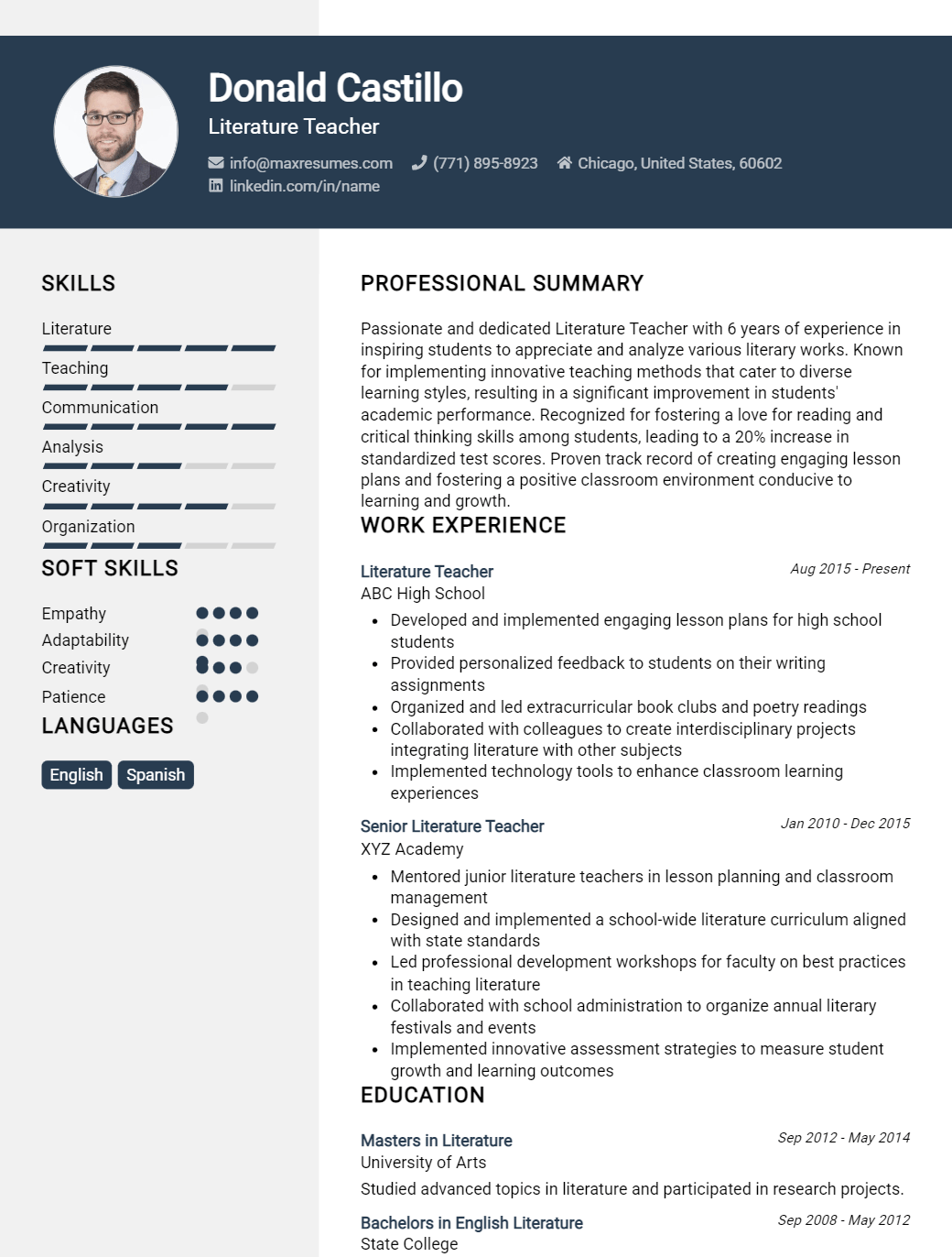 literature-teacher-resume-sample