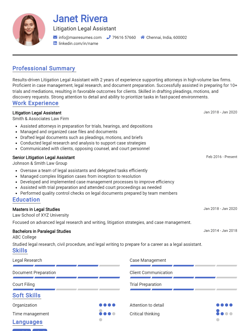 litigation-legal-assistant-resume-sample