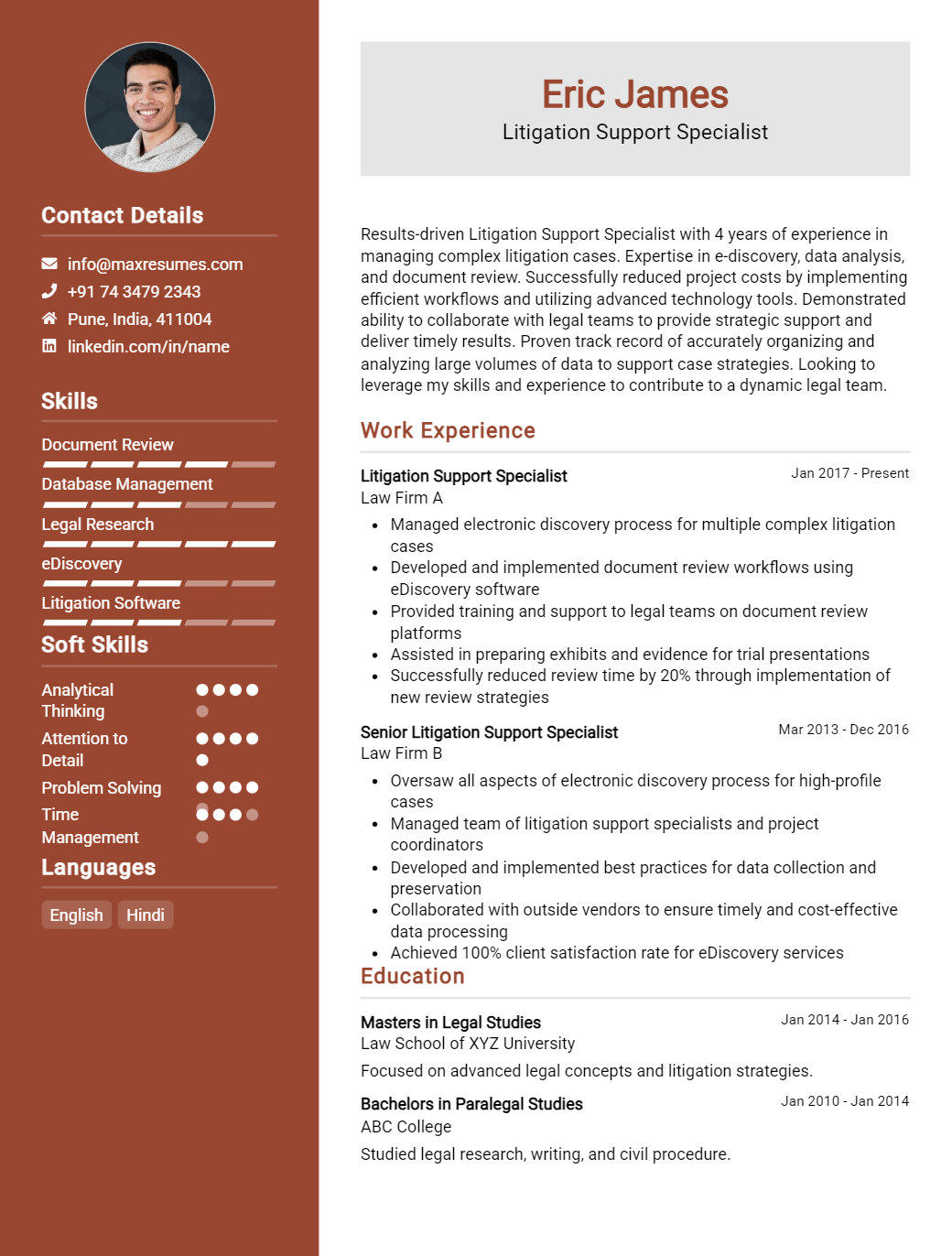 litigation-support-specialist-resume-sample