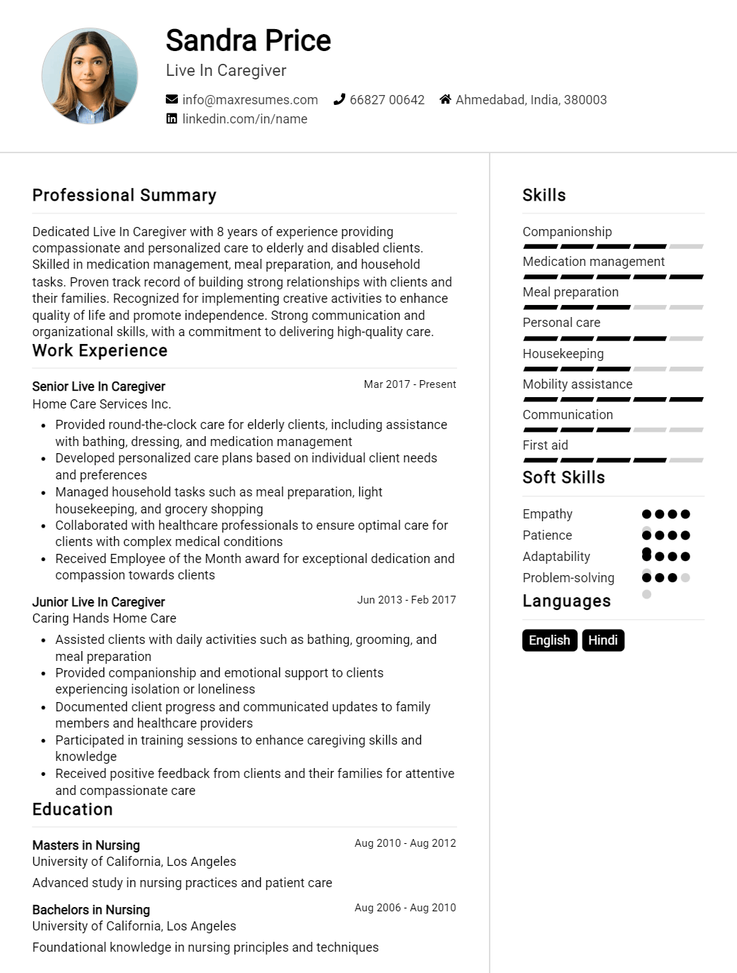 live-in-caregiver-resume-sample