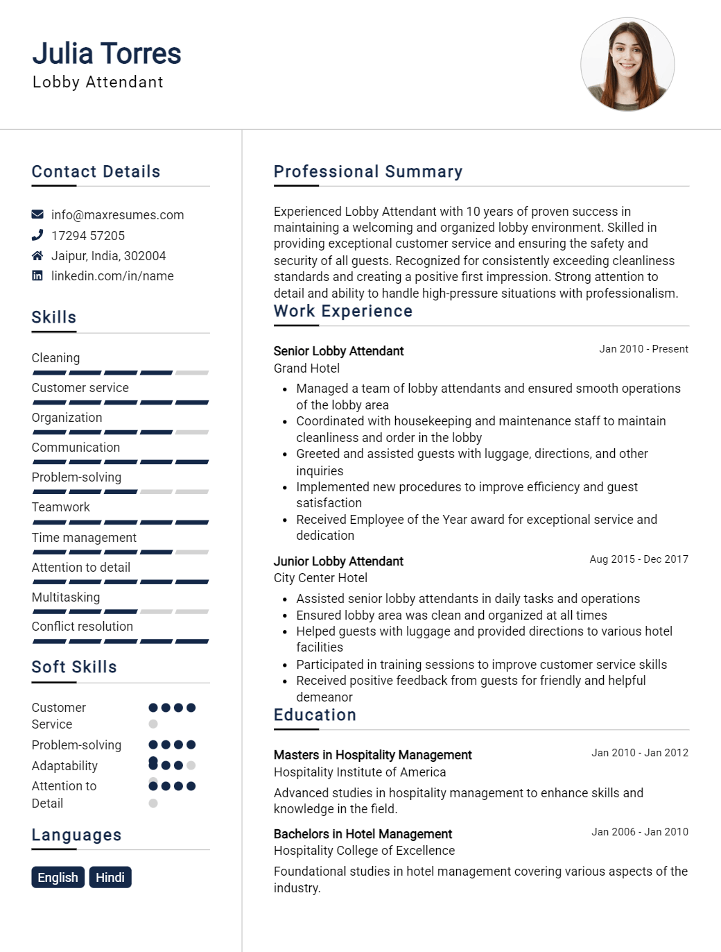 lobby-attendant-resume-sample