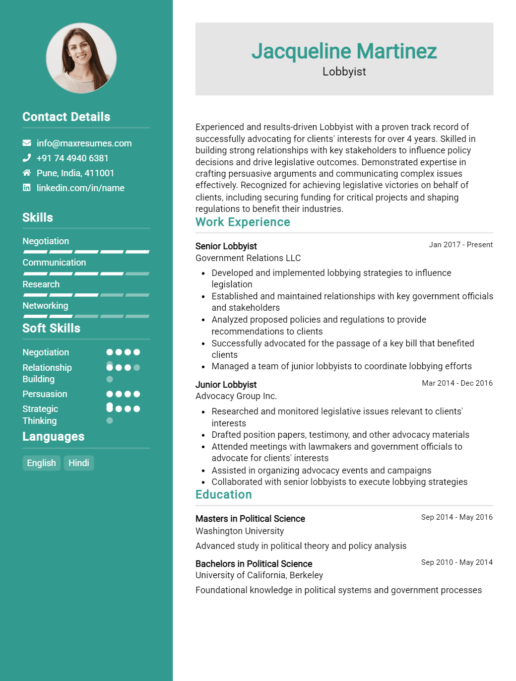 lobbyist-resume-sample