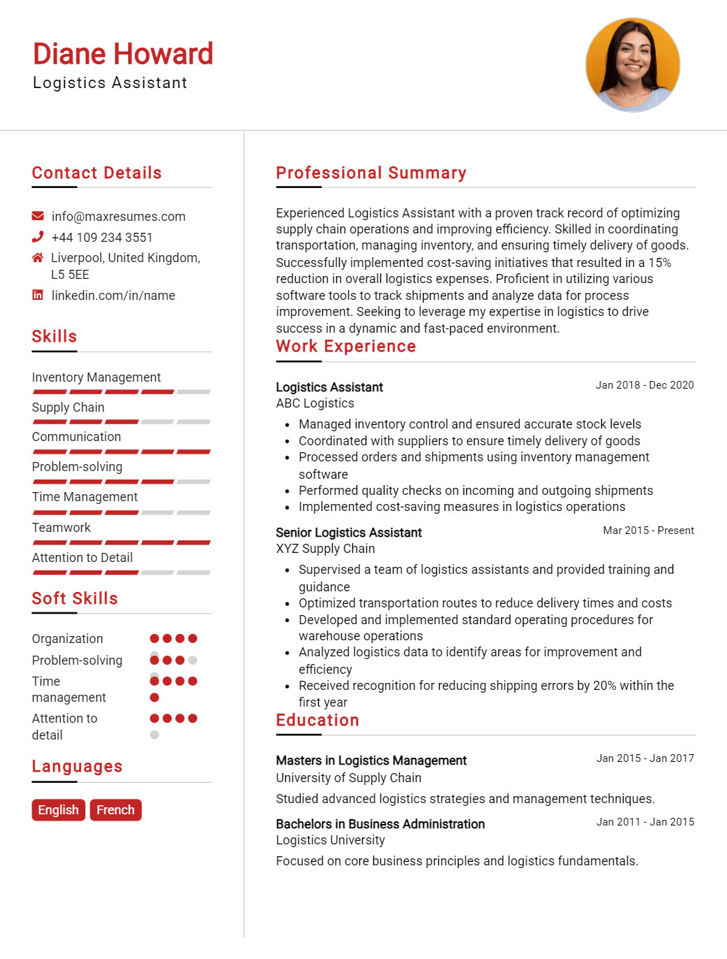 logistics-assistant-resume-sample