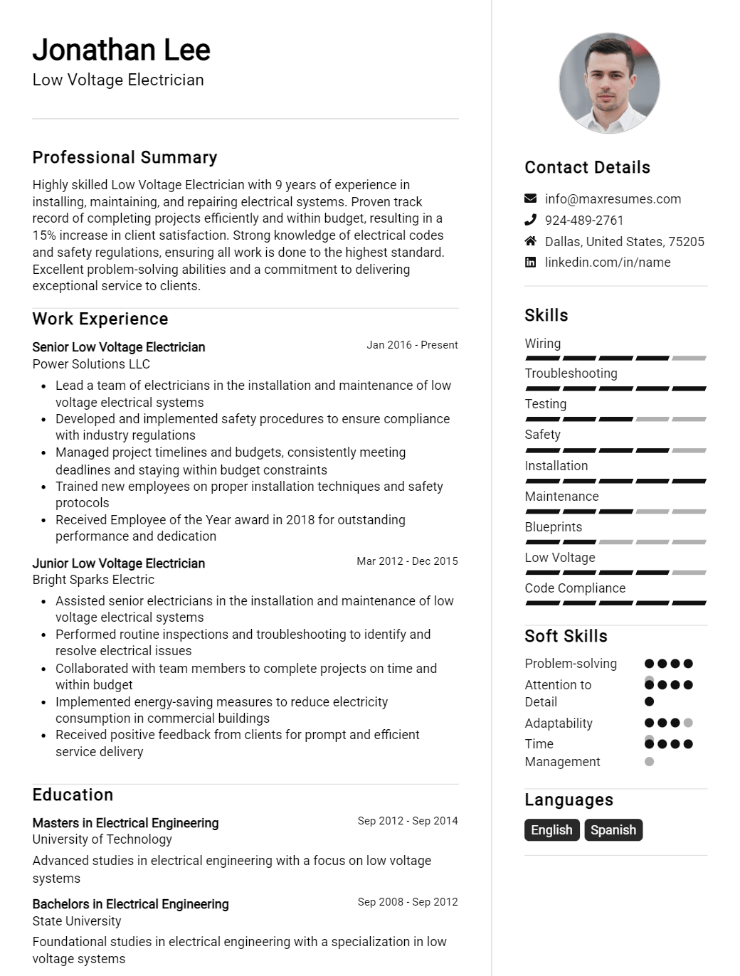 low-voltage-electrician-resume-sample