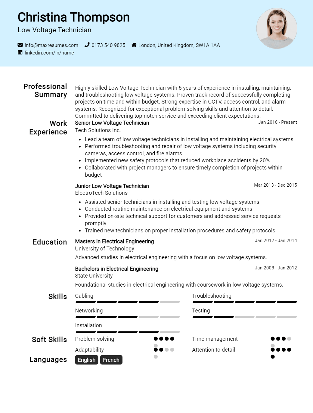 low-voltage-technician-resume-sample