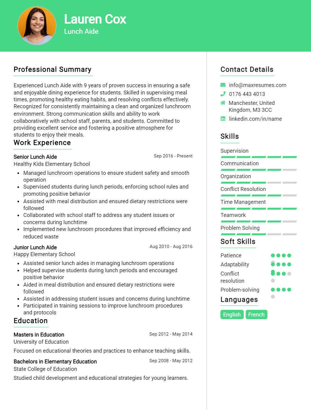 lunch-aide-resume-sample