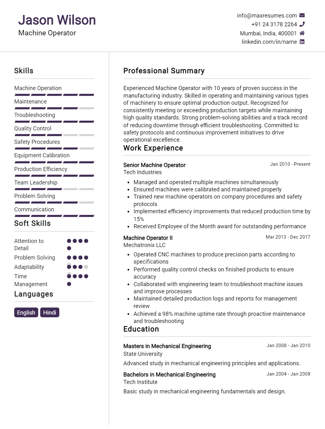 machine-operator-resume-sample