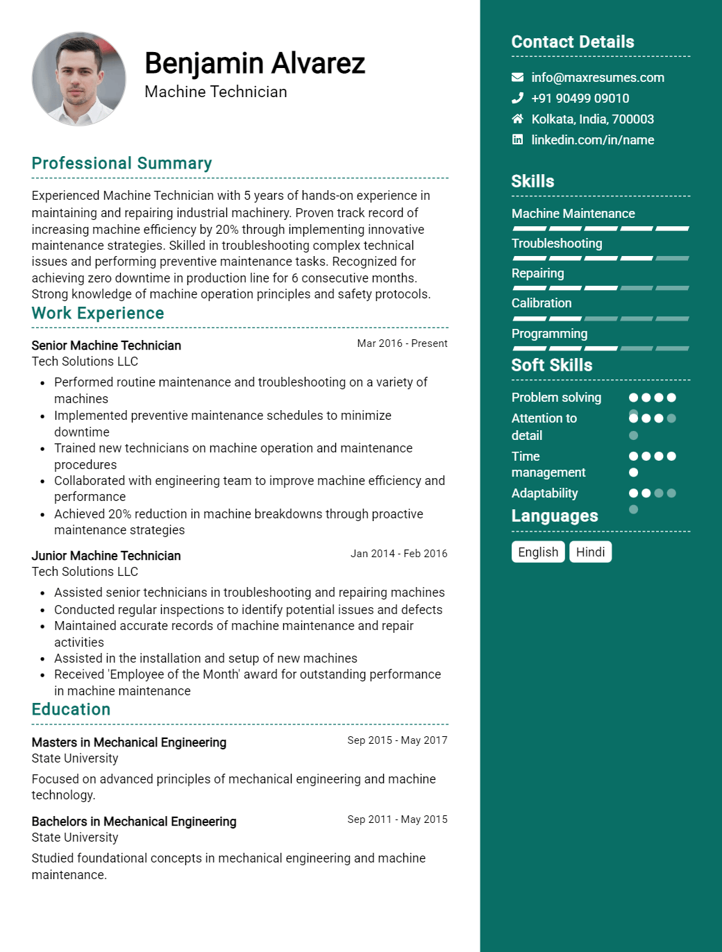 machine-technician-resume-sample