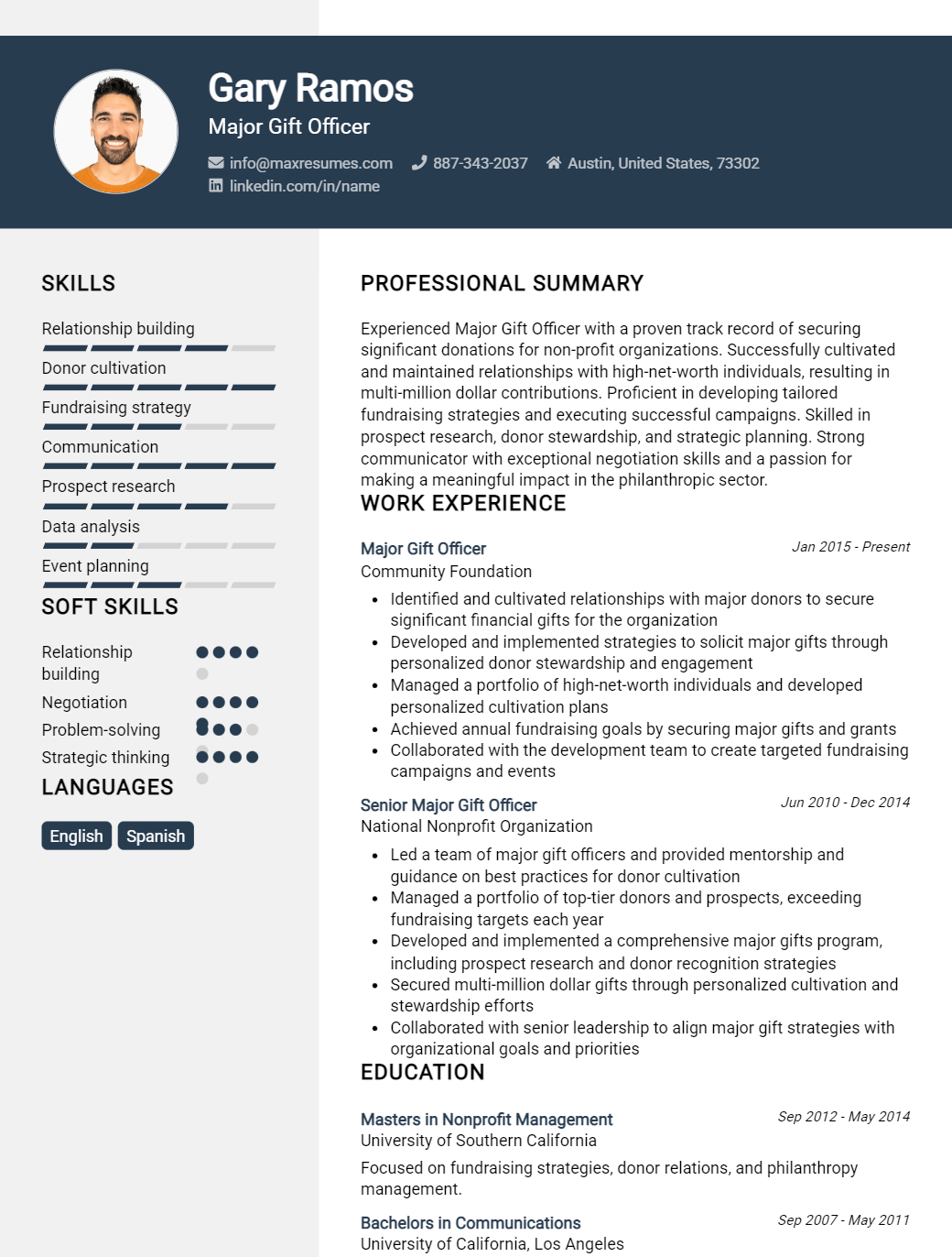 major-gift-officer-resume-sample