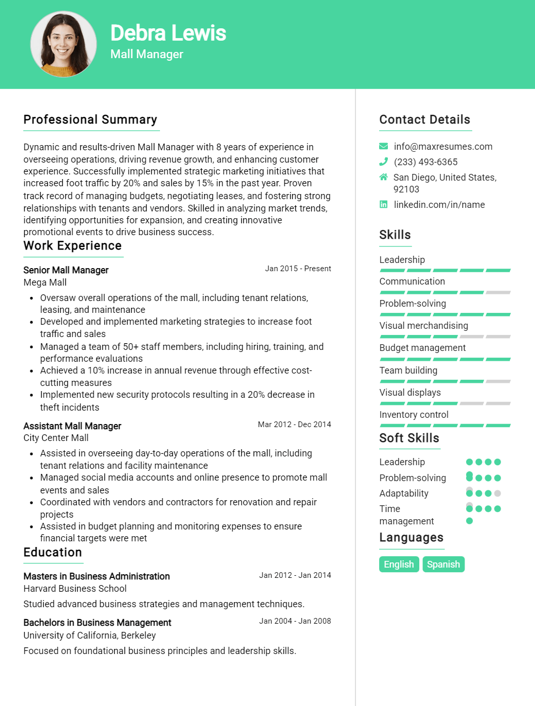mall-manager-resume-sample