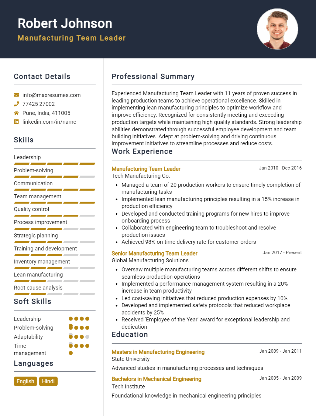 manufacturing-team-leader-resume-sample