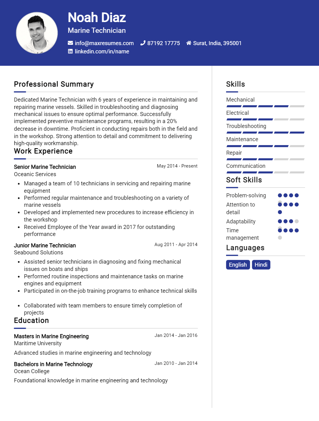 marine-technician-resume-sample