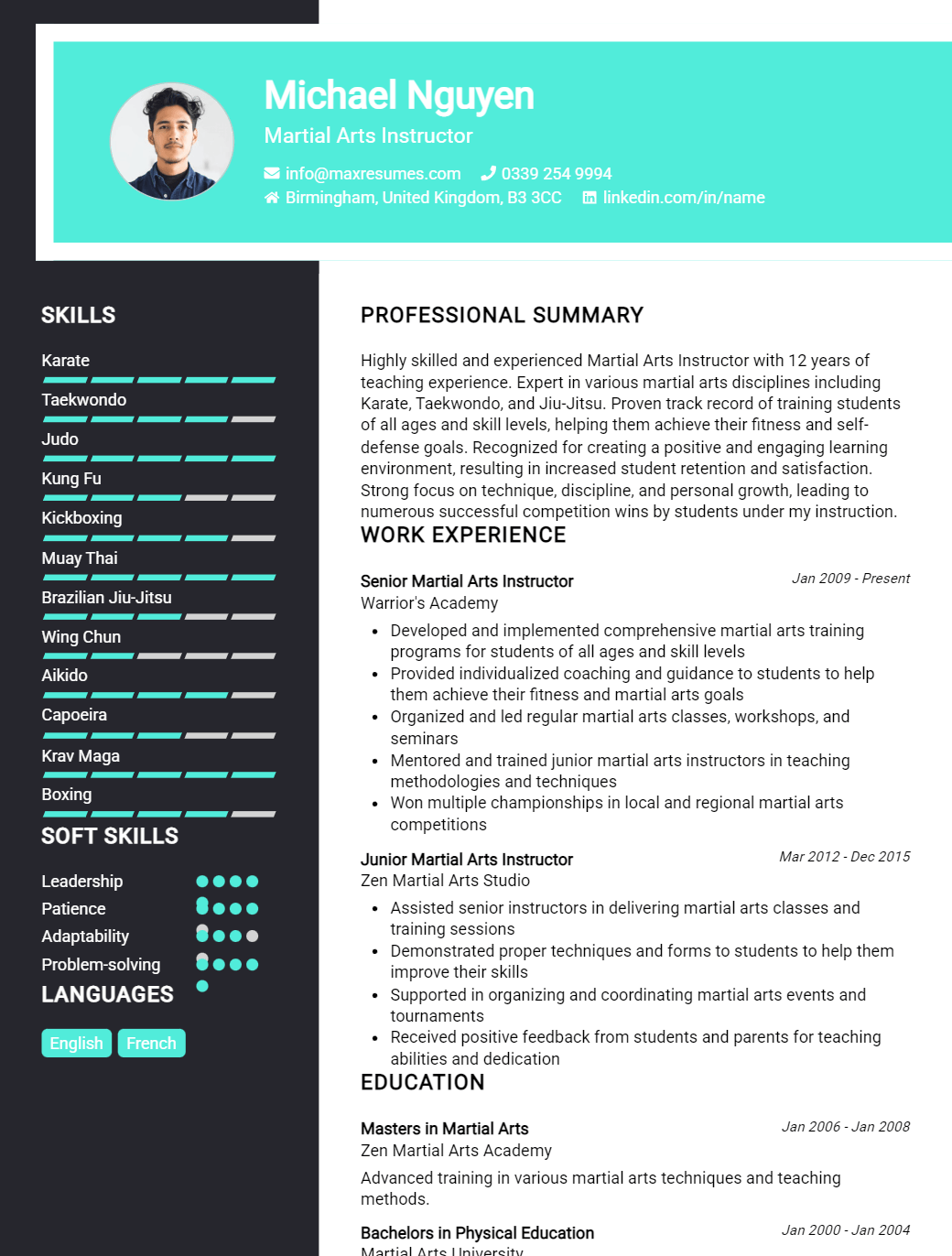 martial-arts-instructor-resume-sample