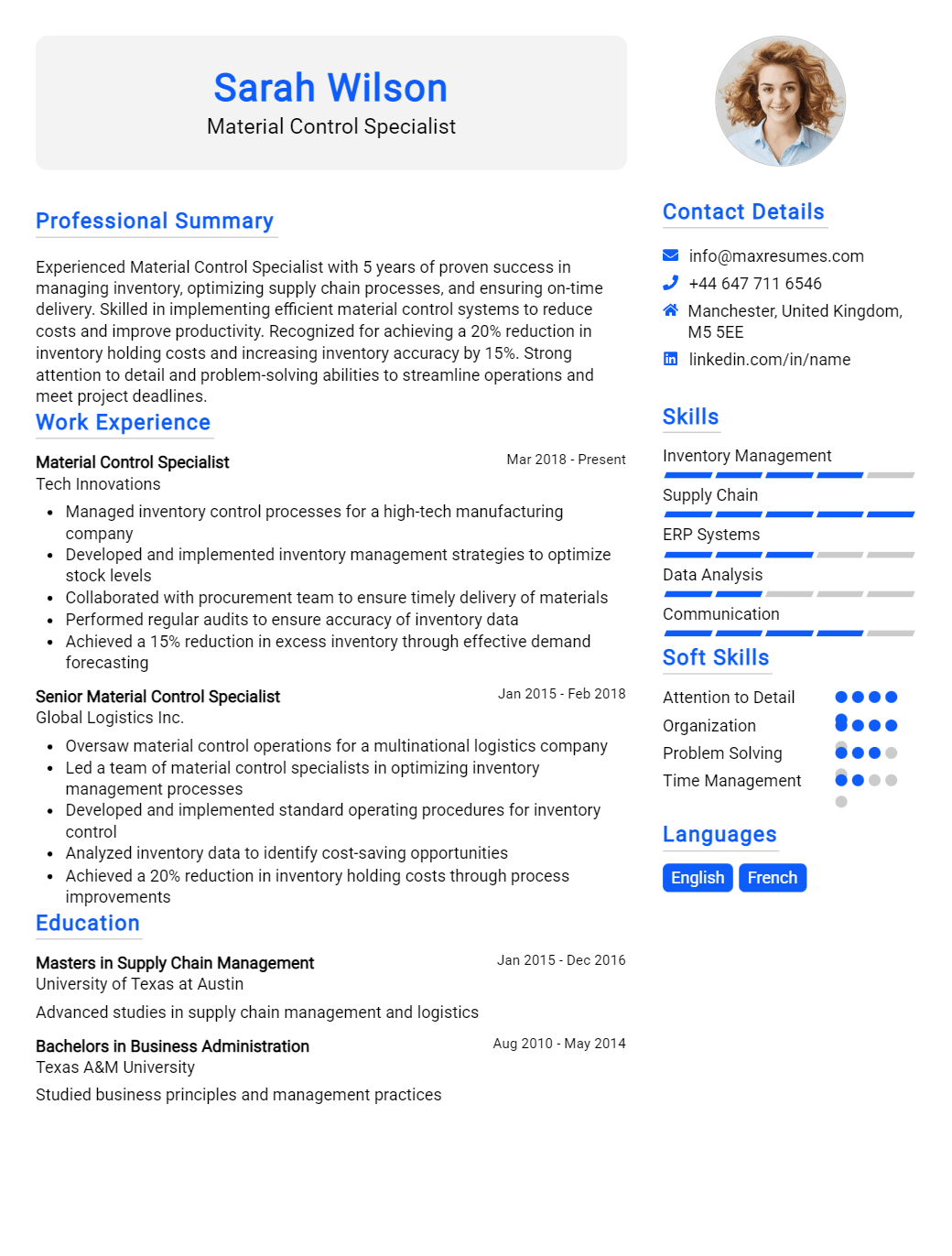 material-control-specialist-resume-sample