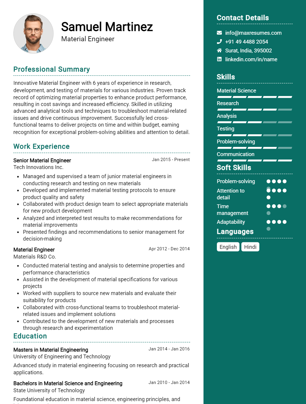 material-engineer-resume-sample