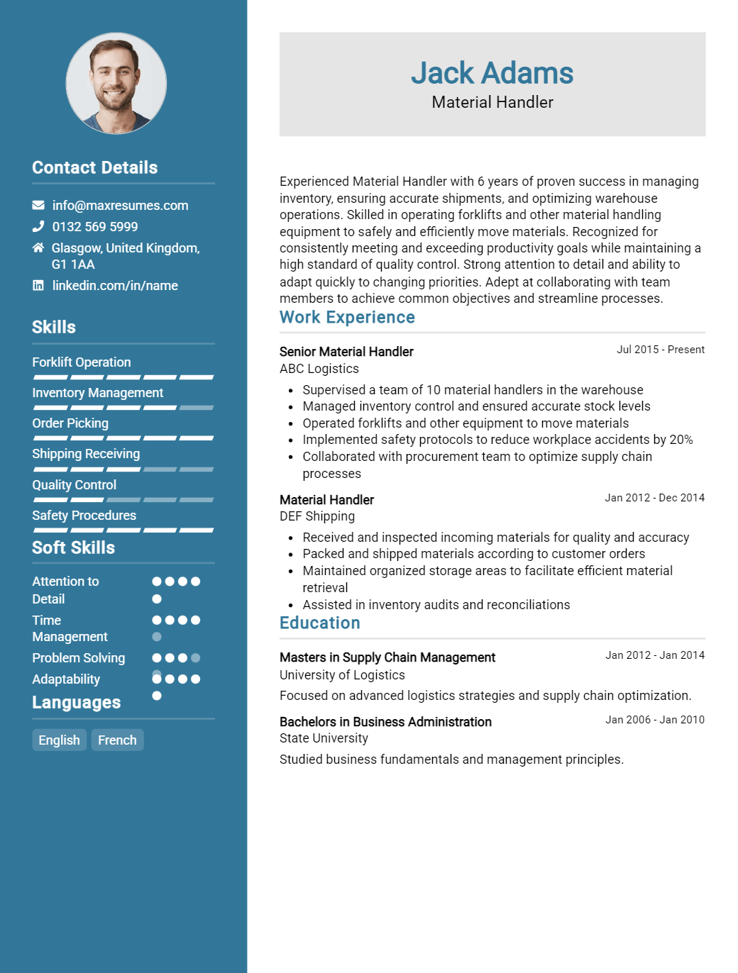 material-handler-resume-sample