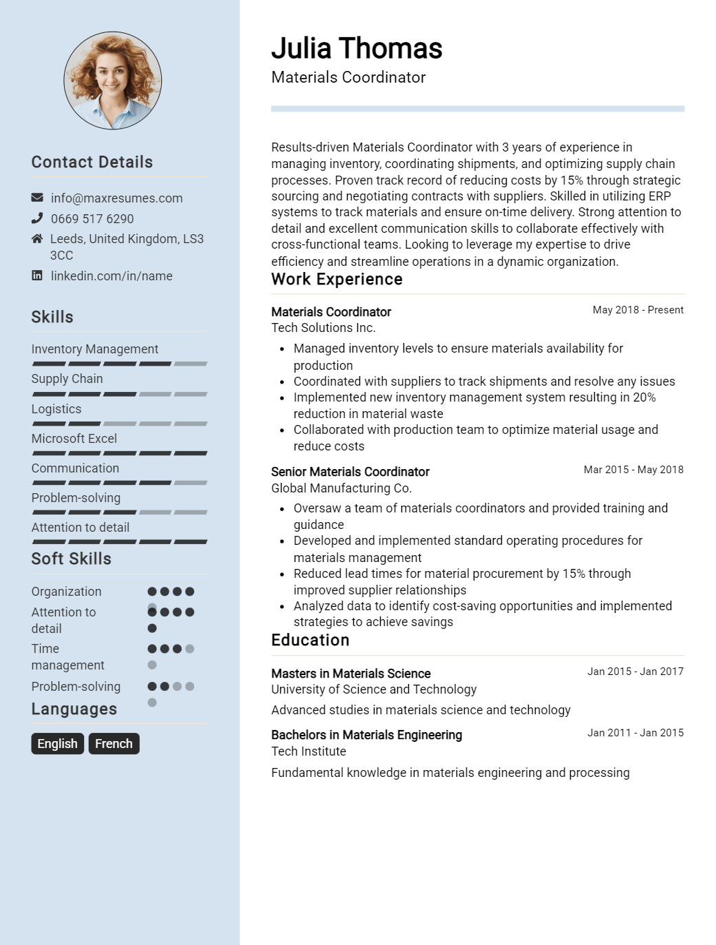 materials-coordinator-resume-sample