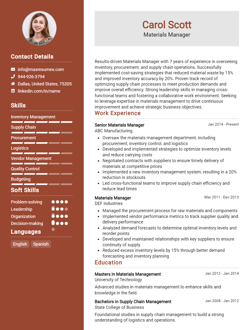 materials-manager-resume-sample