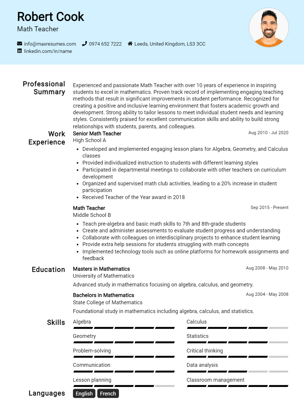 math-teacher-resume-sample
