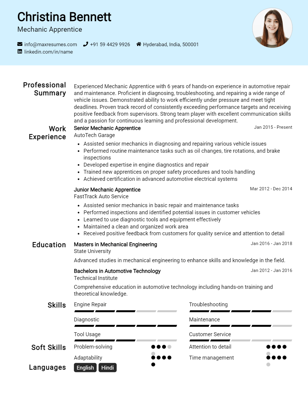 mechanic-apprentice-resume-sample
