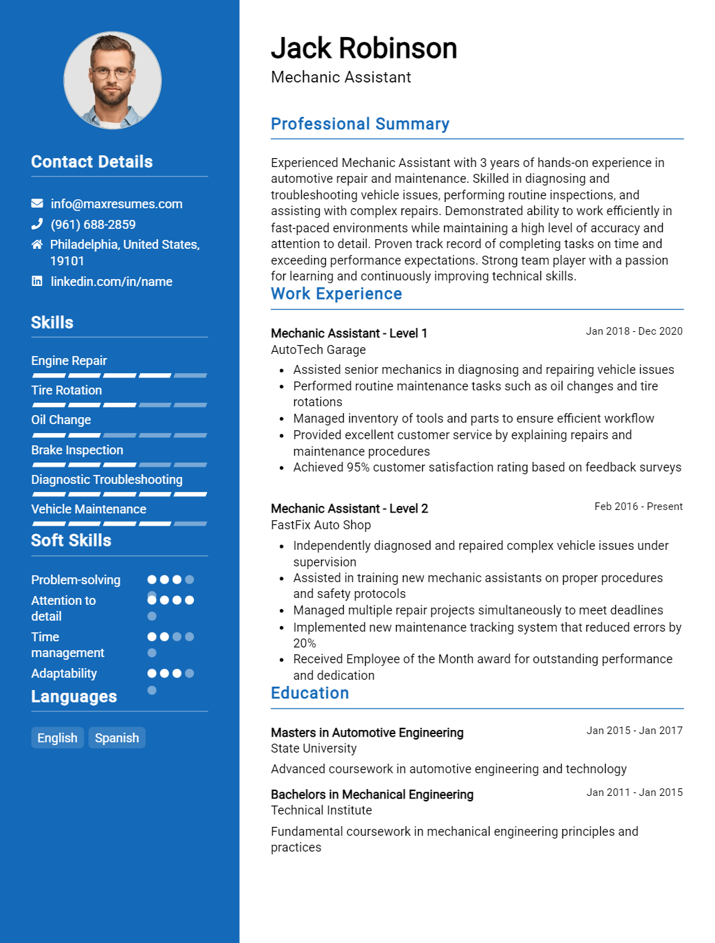 mechanic-assistant-resume-sample
