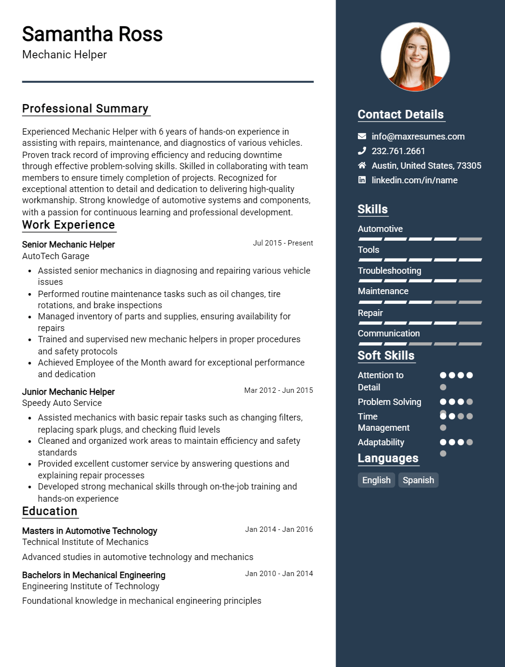 mechanic-helper-resume-sample