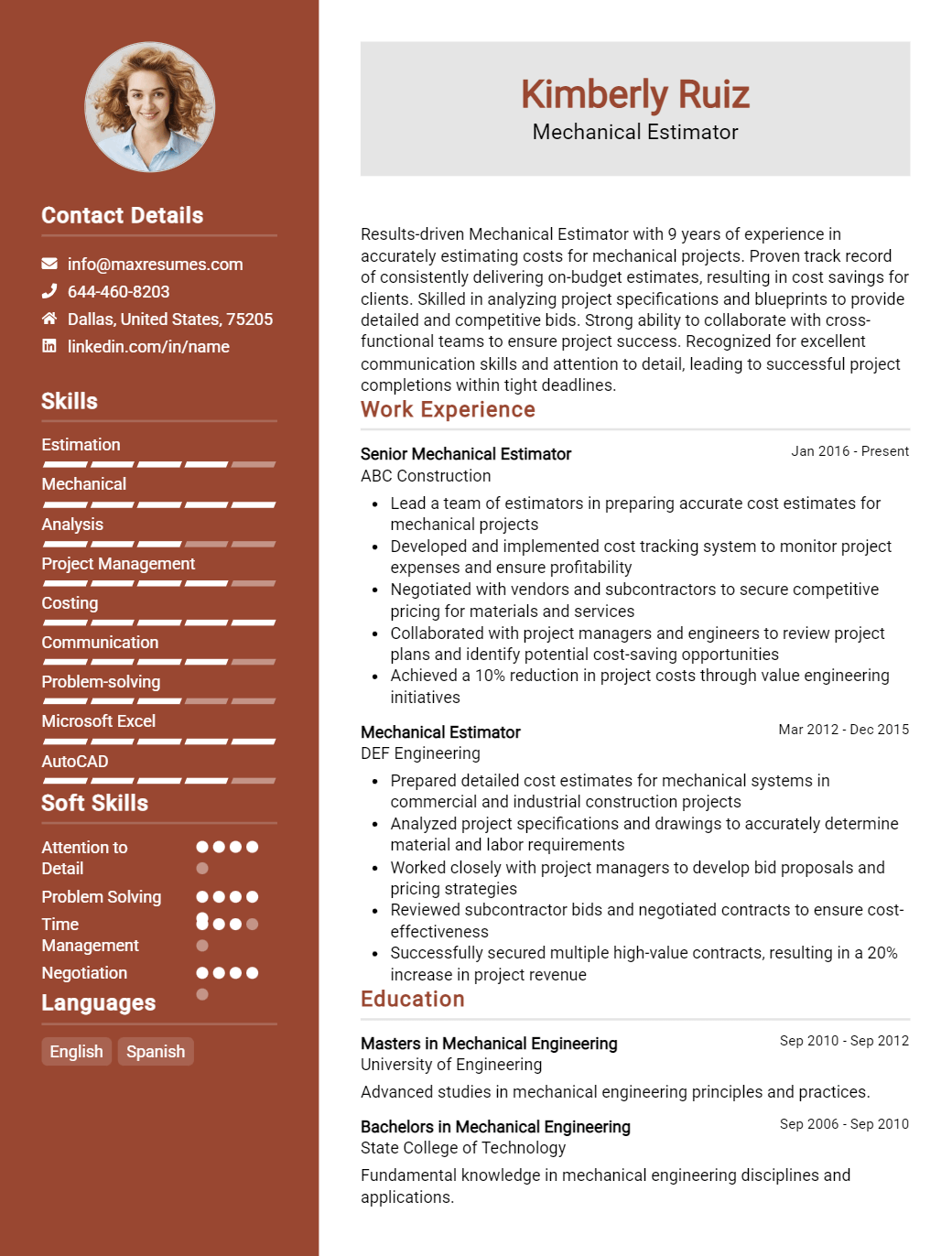 mechanical-estimator-resume-sample