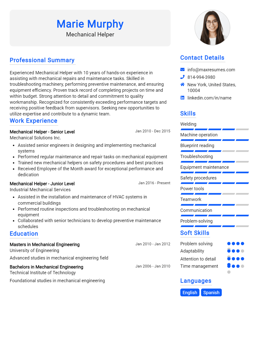 mechanical-helper-resume-sample