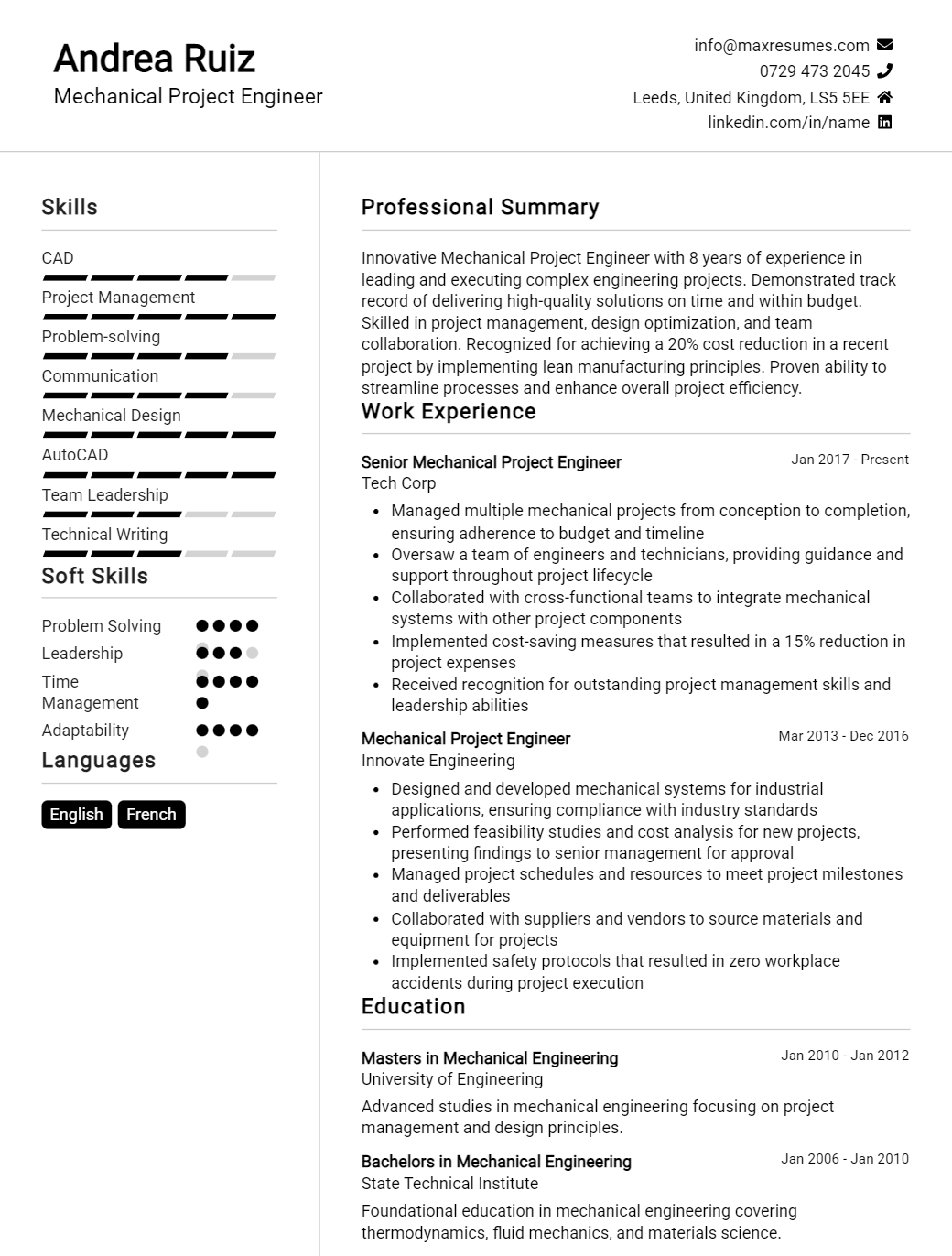 project-engineer-resume-sample