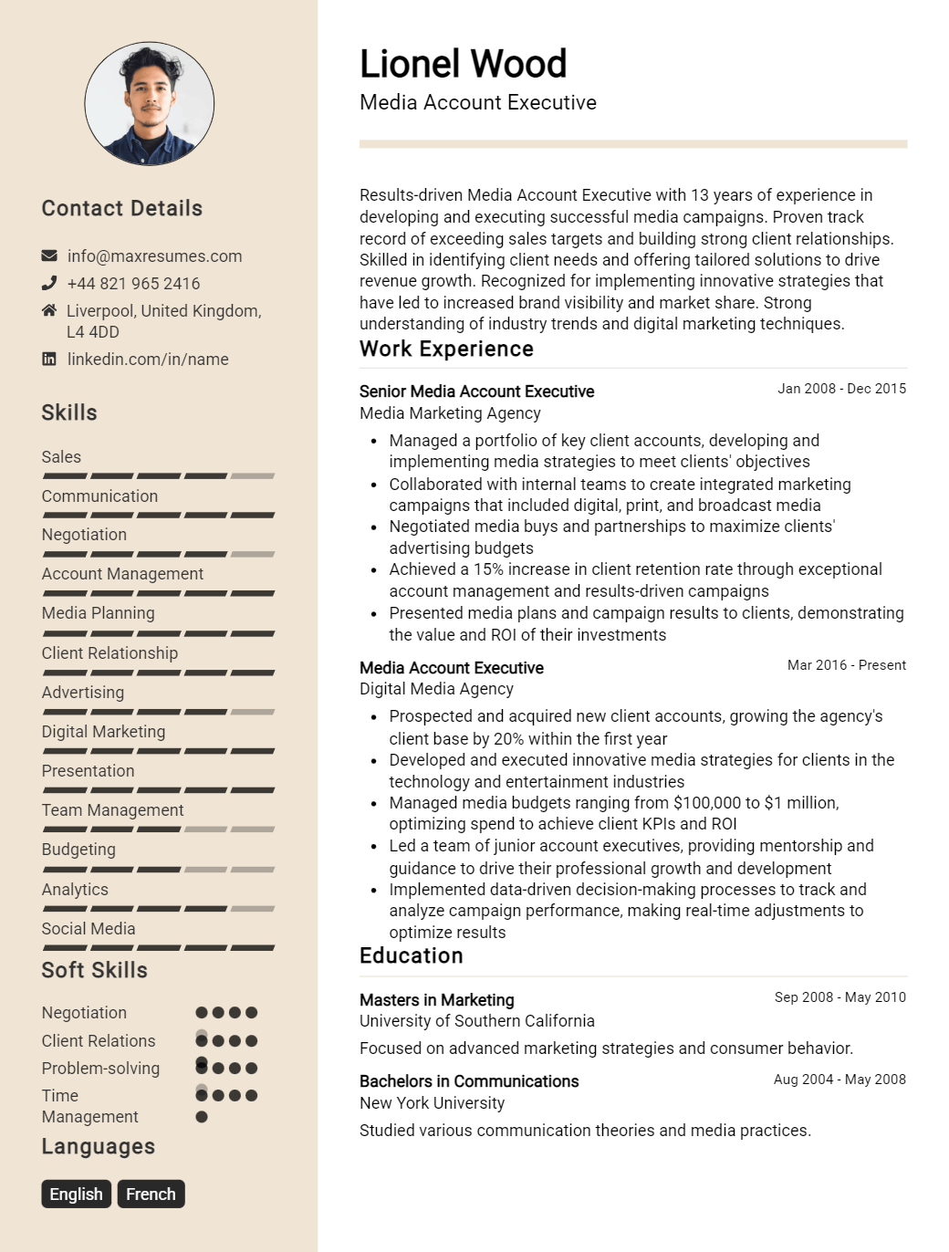 media-account-executive-resume-sample