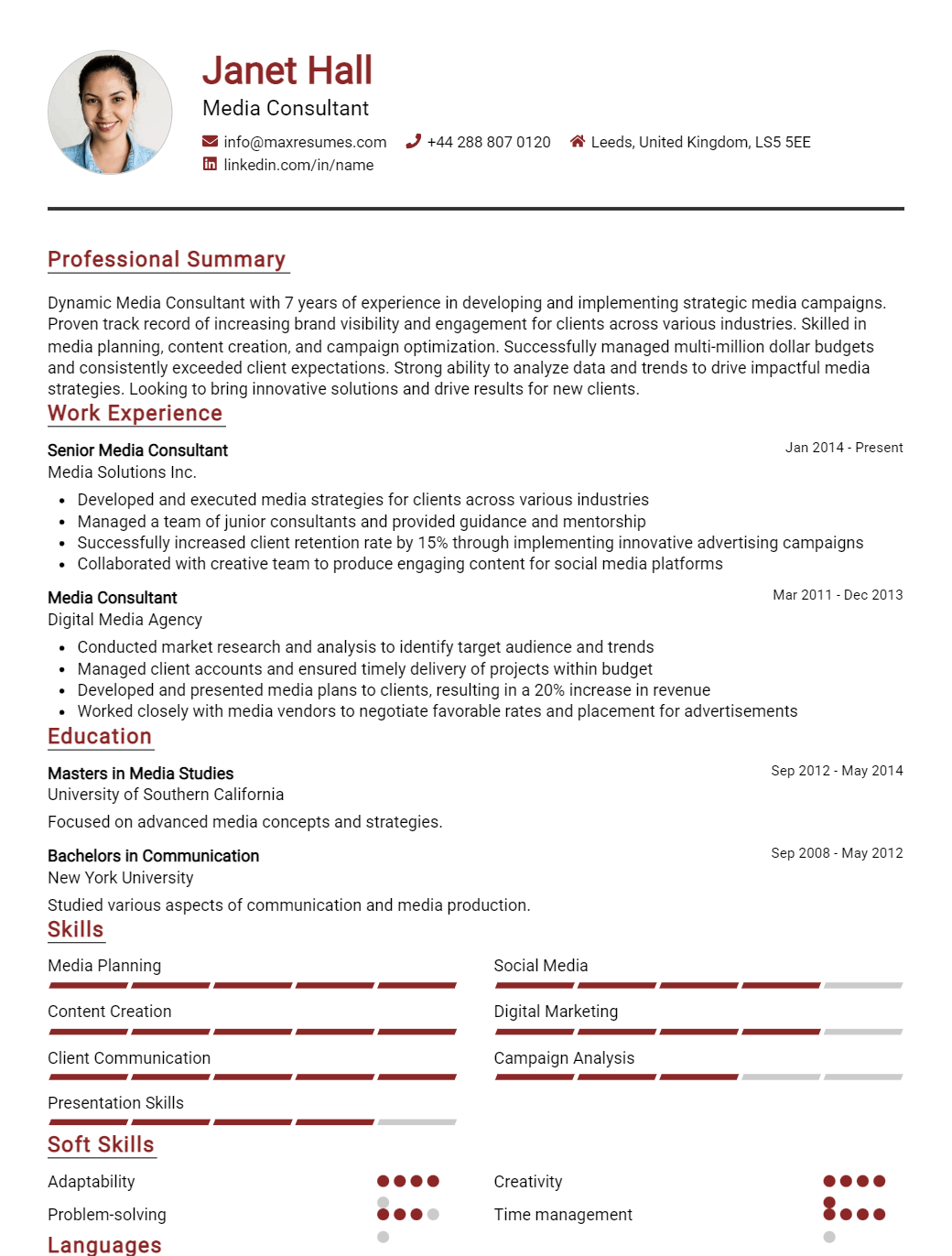 media-consultant-resume-sample