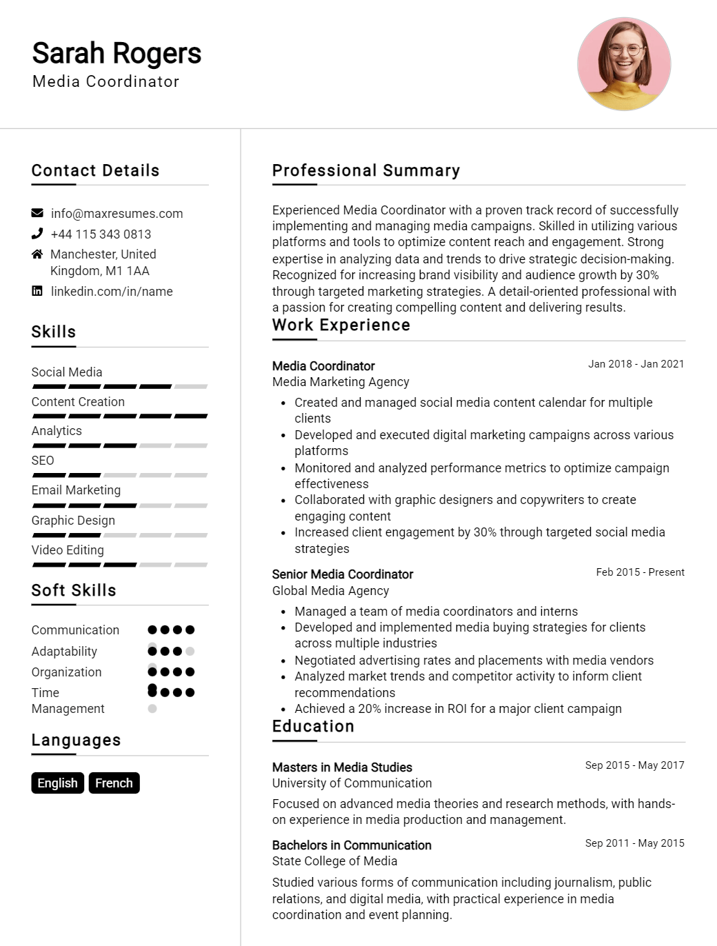 media-coordinator-resume-sample