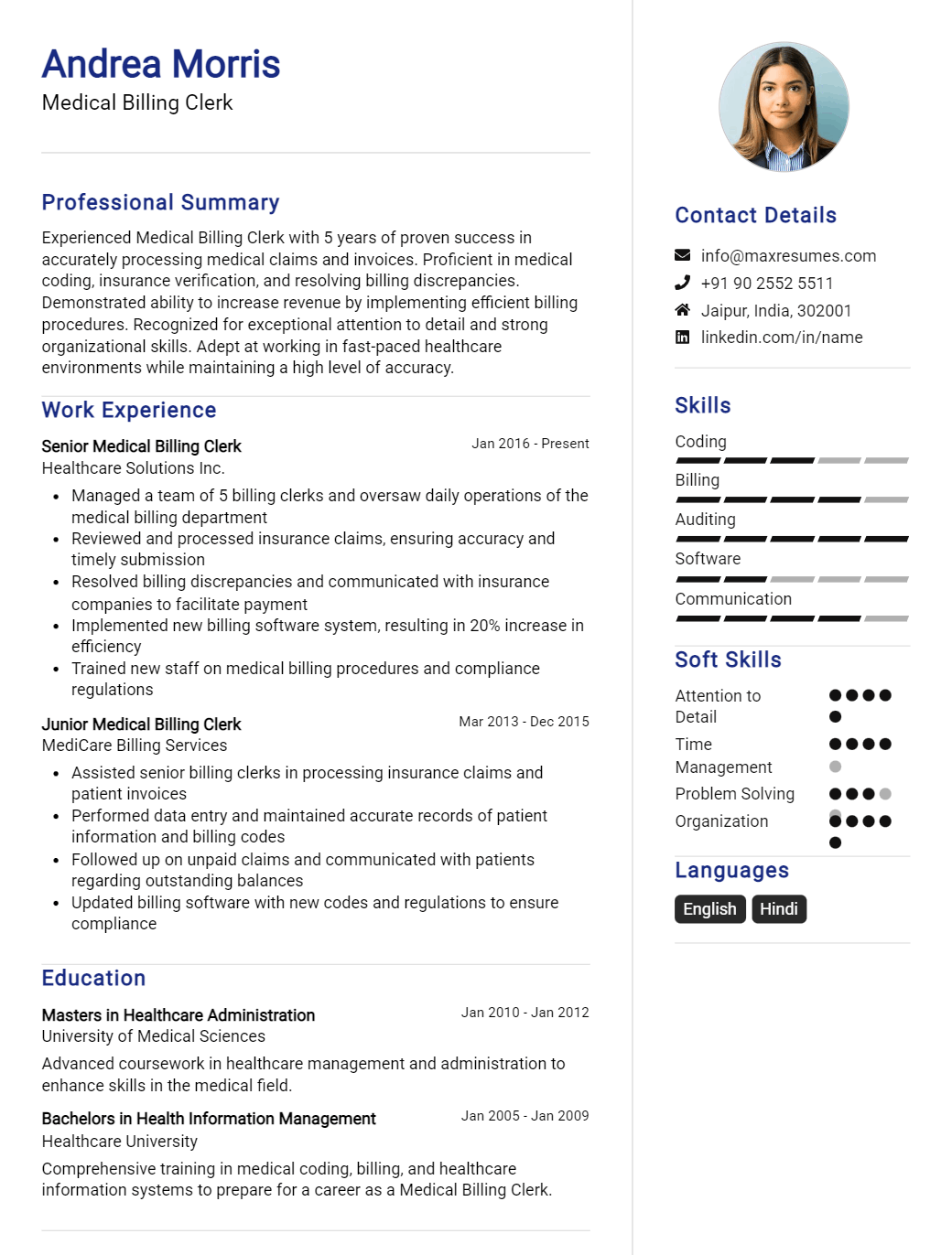 medical-billing-clerk-resume-sample