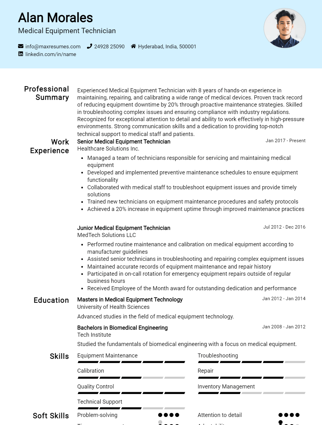 equipment-technician-resume-sample